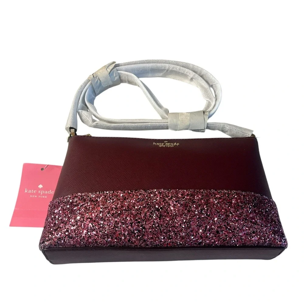 Hostess Pick 💥 Kate Spade Burgundy and Pink Glitter Crossbody Bag New with Tags.